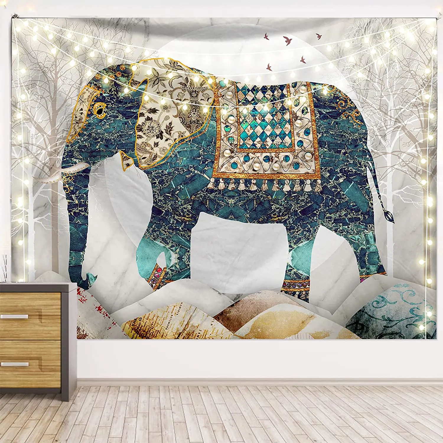 

Elephant Tapestry Forest Moon Tapestries Bohemian Hippie Boho Trippy Indie Aesthetic Wall Hanging Decor for Bedrooms Living Room