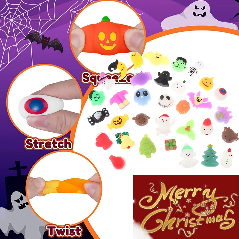 

2Pcs Christmas Halloween Ghost Bat Squishy Toy Christmas Tree Snowman Sock Squeeze Ball Toy Fidget Toy Stress Reliever Toy