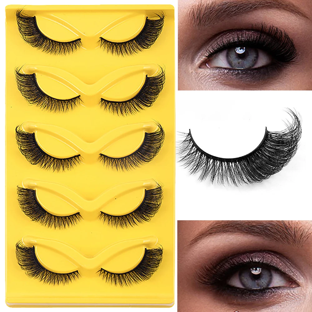Пять пар накладных ресниц кошачий глаз с густым кудрявым и удлиненным хвостом