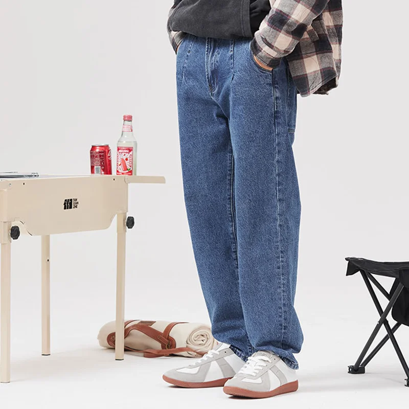 Streetwear Men Large Loose Broad Leg Blue Jeans Autumn and Winter New Pattern Falling Feeling Mopping The Floor Trousers Female