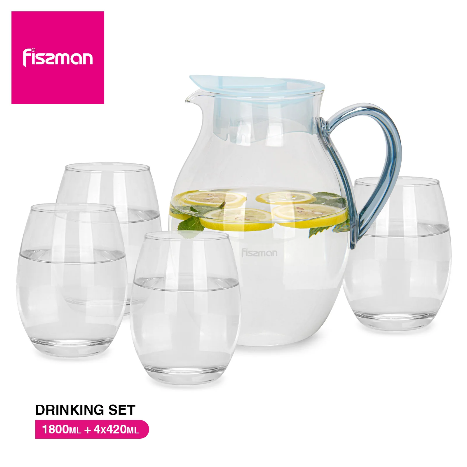 

FISSMAN 1.8L Borosilicate Glass Pitcher 5Pcs Drinking Set 4 Persons Heat Resistance