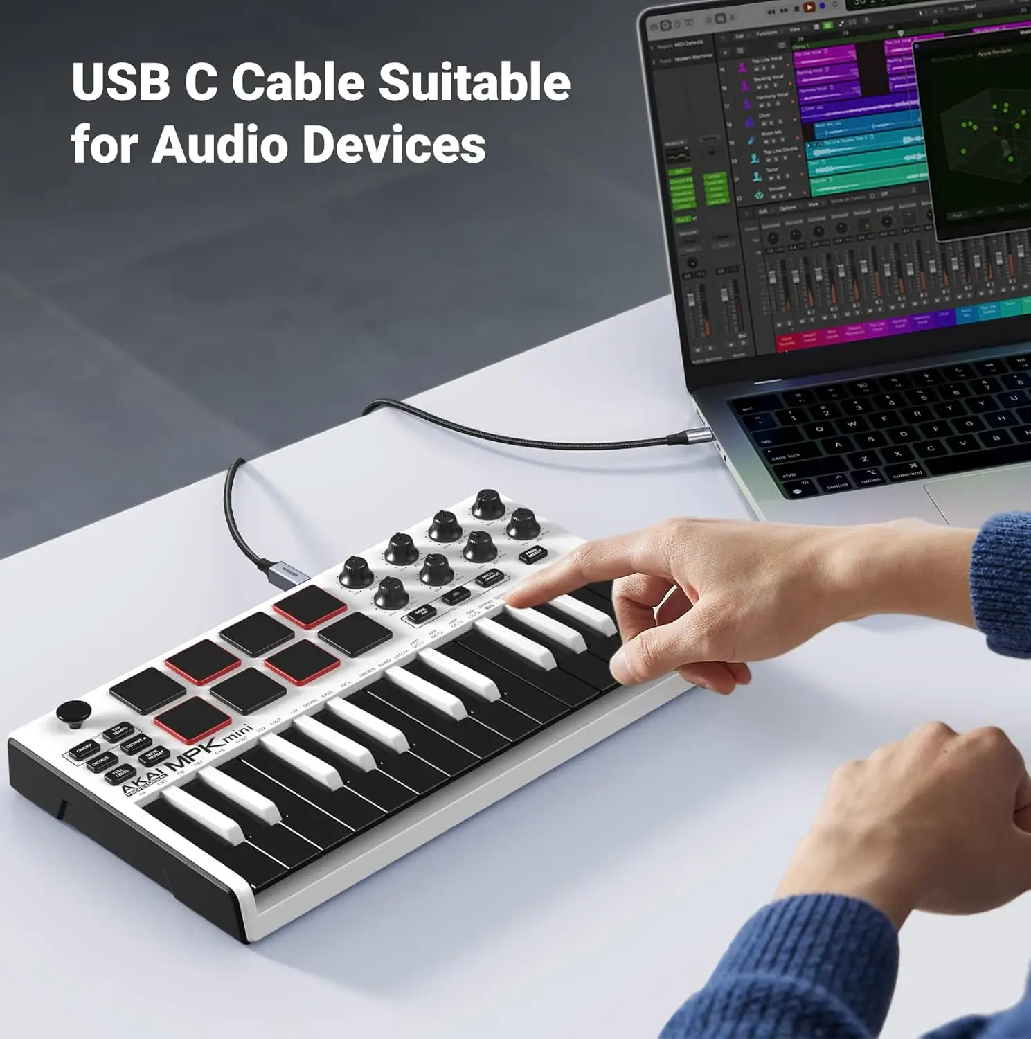 Фото Кабель UGREEN нейлоновый USB B - USB C для передачи данных, совместимый с MacBook Pro/Air, MIDI-клавиатурами, DJ-контроллерами, DAC №4