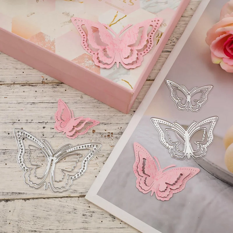3D металлические высечки в виде бабочек 3 шт. для изготовления карт