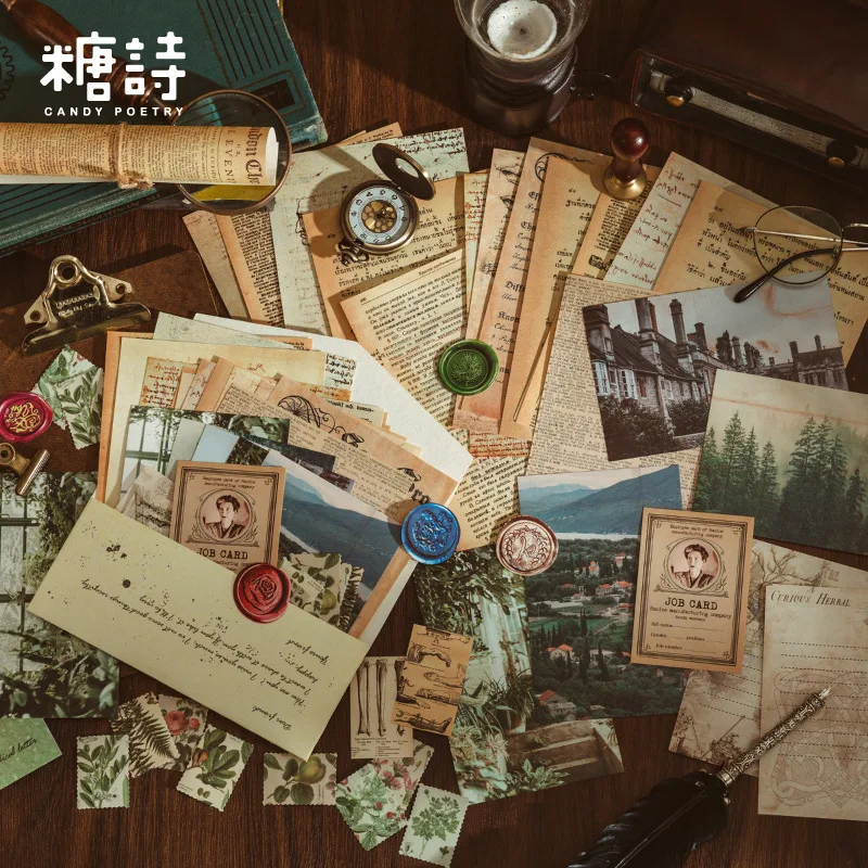 

Retro Manuscript Letter Material Paper Sticker Junk Journal Planner Scrapbooking Vintage Decorative Diy Craft Background Paper