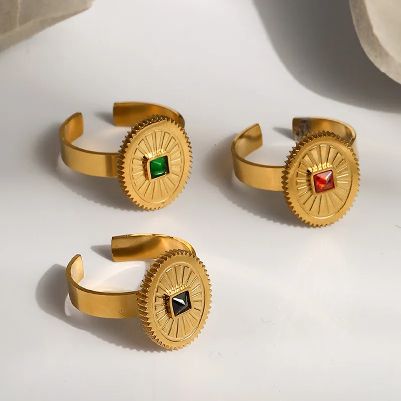 

Vintage Natural Stone Rings For Women Round Open Cuff Ring Adjustable Engagement Wedding Jewelry Gift Bague