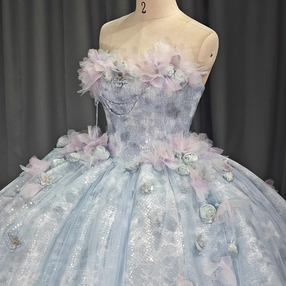 Синее вечернее платье без бретелек с открытыми плечами по индивидуальному