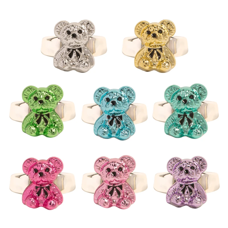 Новинка 2022 кольца в стиле ретро с цветным медведем для женщин и девушек милое