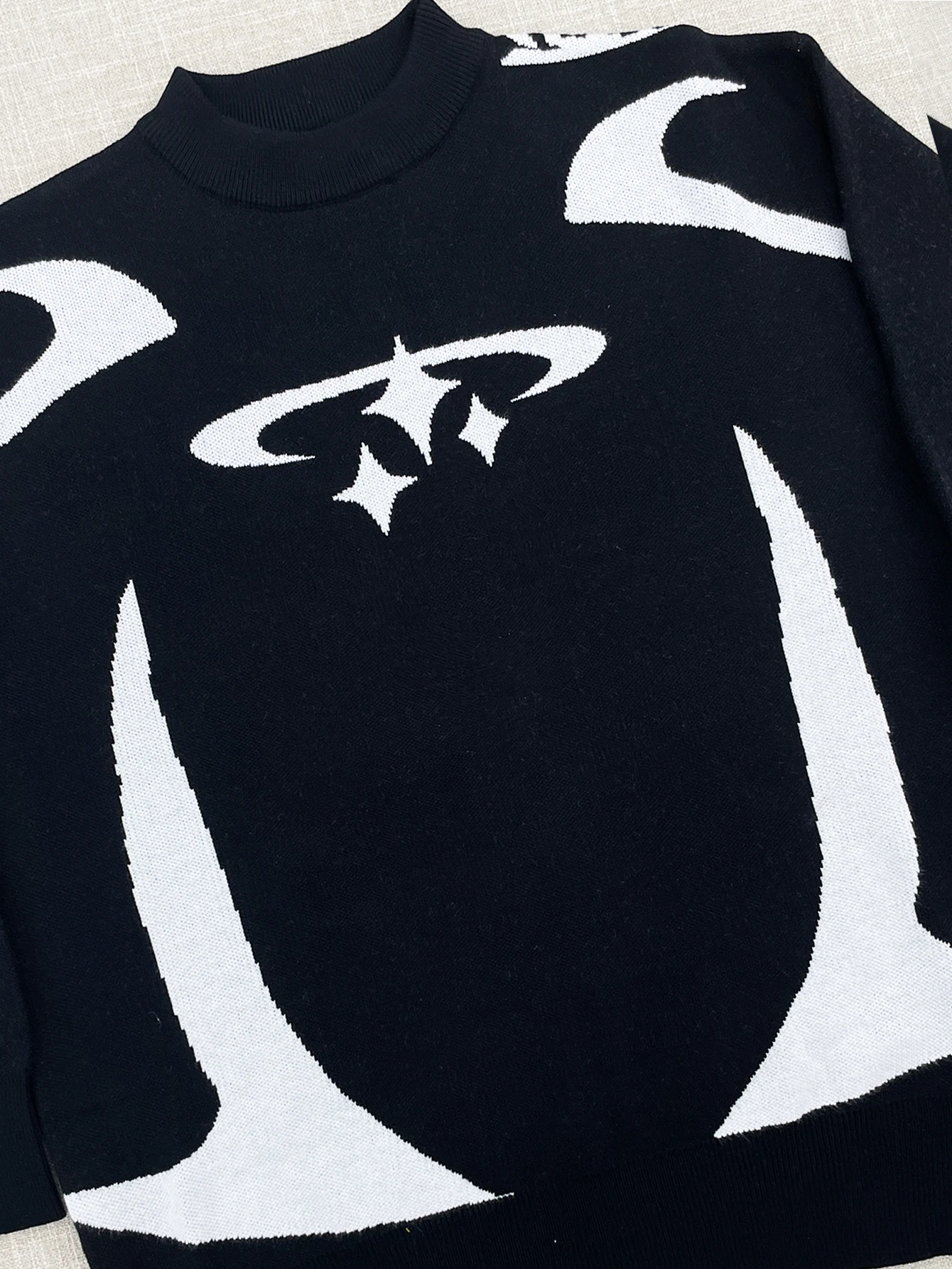 2024 sweter damski z okrągłym dekoltem czarno-biały gruby ciepły wiosenny Vintage Casual swetry dzianiny dla kobiet