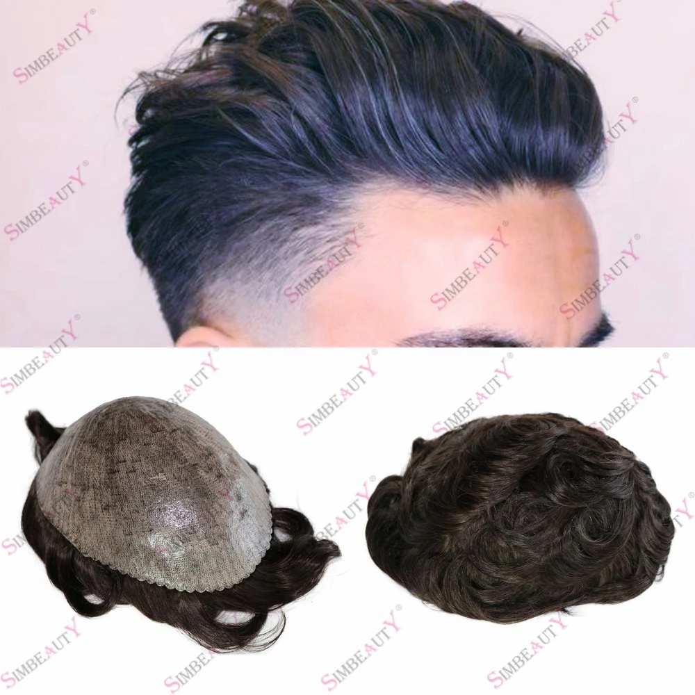 

Парик из 100% человеческих волос для мужчин, простой в установке, основа из искусственной кожи, прямые/волнистые индийские волосы, протез для ...