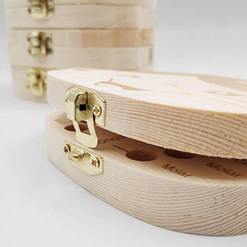 Деревянная коробка для зубов мужчин и женщин хранения детей