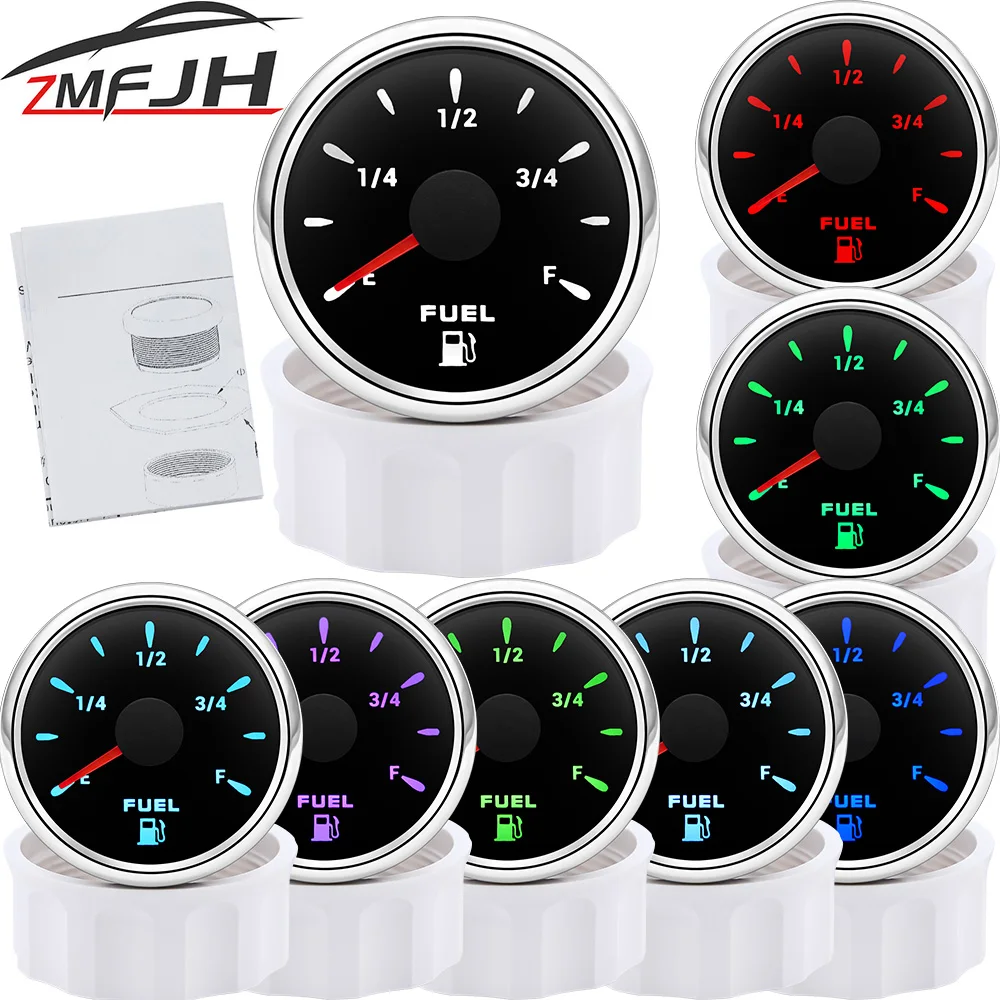 

0-190Ω 240-33Ω Fuel Level Gauge 52mm with 7 Color LED Oil Tank Level Indicator for Marine Boat Auto Car Fuel Level Meter 9-32V