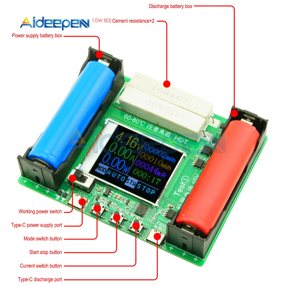 

4-Bit 0.56‘’ LED Display 18650 Lithium Battery Capacity Tester Module 128X64 LCD display Power Bank Capacity test 0~99999mAh