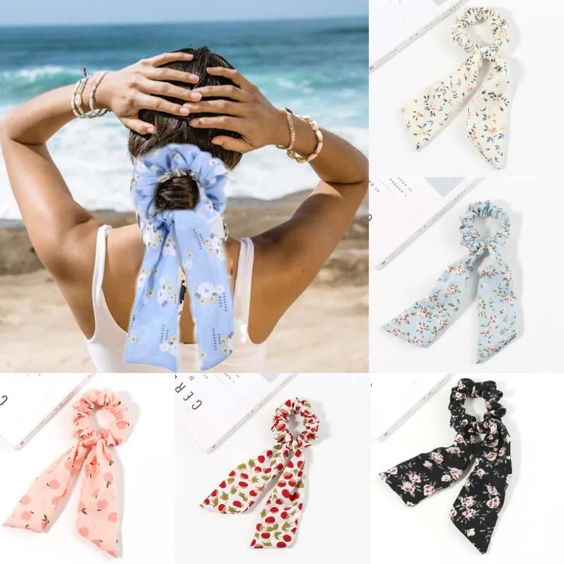 

Модные резинки для волос с принтом для женщин и девушек шарф для конского хвоста эластичная повязка для волос милый бант головной убор аксе...