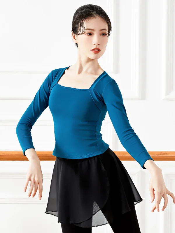 

Modern Ballet Women Dancing Teacher Tops Long Sleeve Fake Two-piece Top For Practicing Elegant Dance Clothes