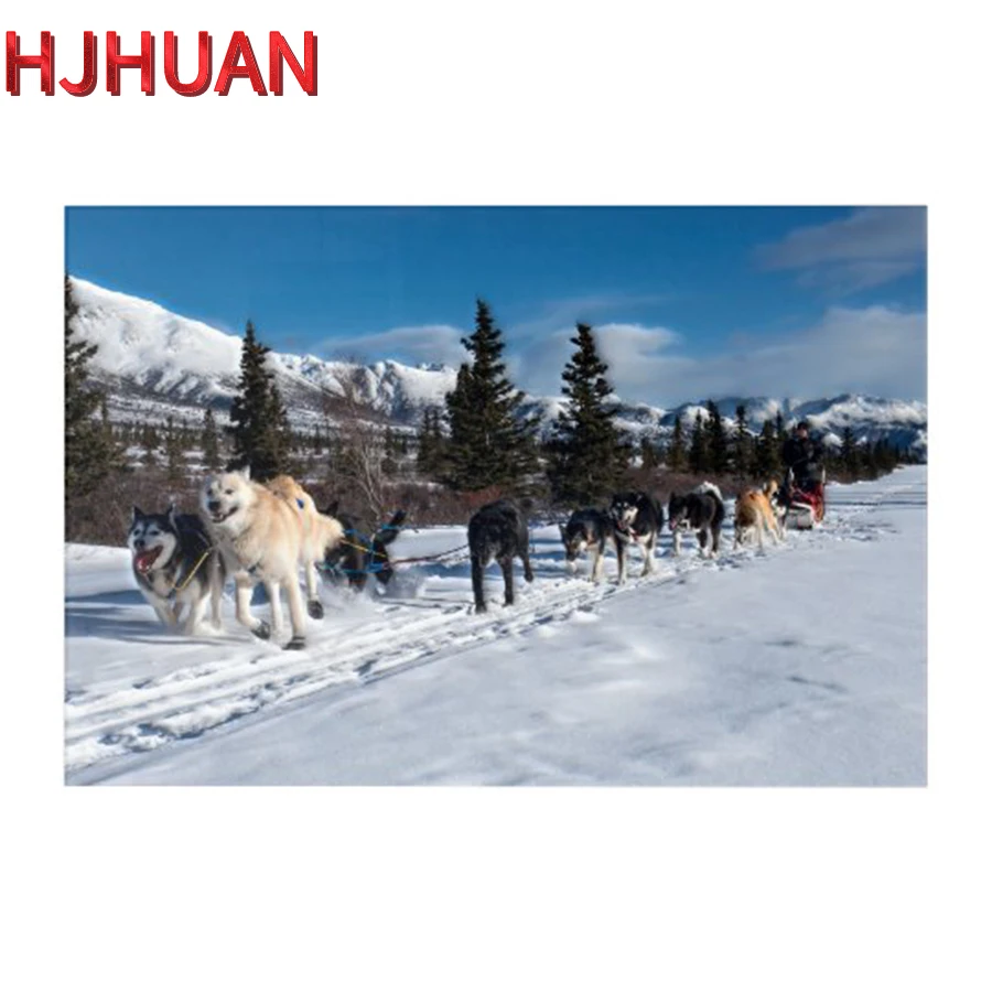 Diamond Painting Alaska Husky Dog Sled Race Full Drill Square Diamond Embroidery mosaic Rhinestones New Arrival Handmade Gift
