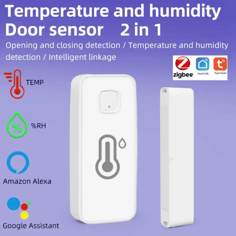 

Tuya Zigbee3.0 Multifunctional Door And Window Sensor 2 In 1 Temperature Sensor Security Alarm Compatible With Alexa Google Home