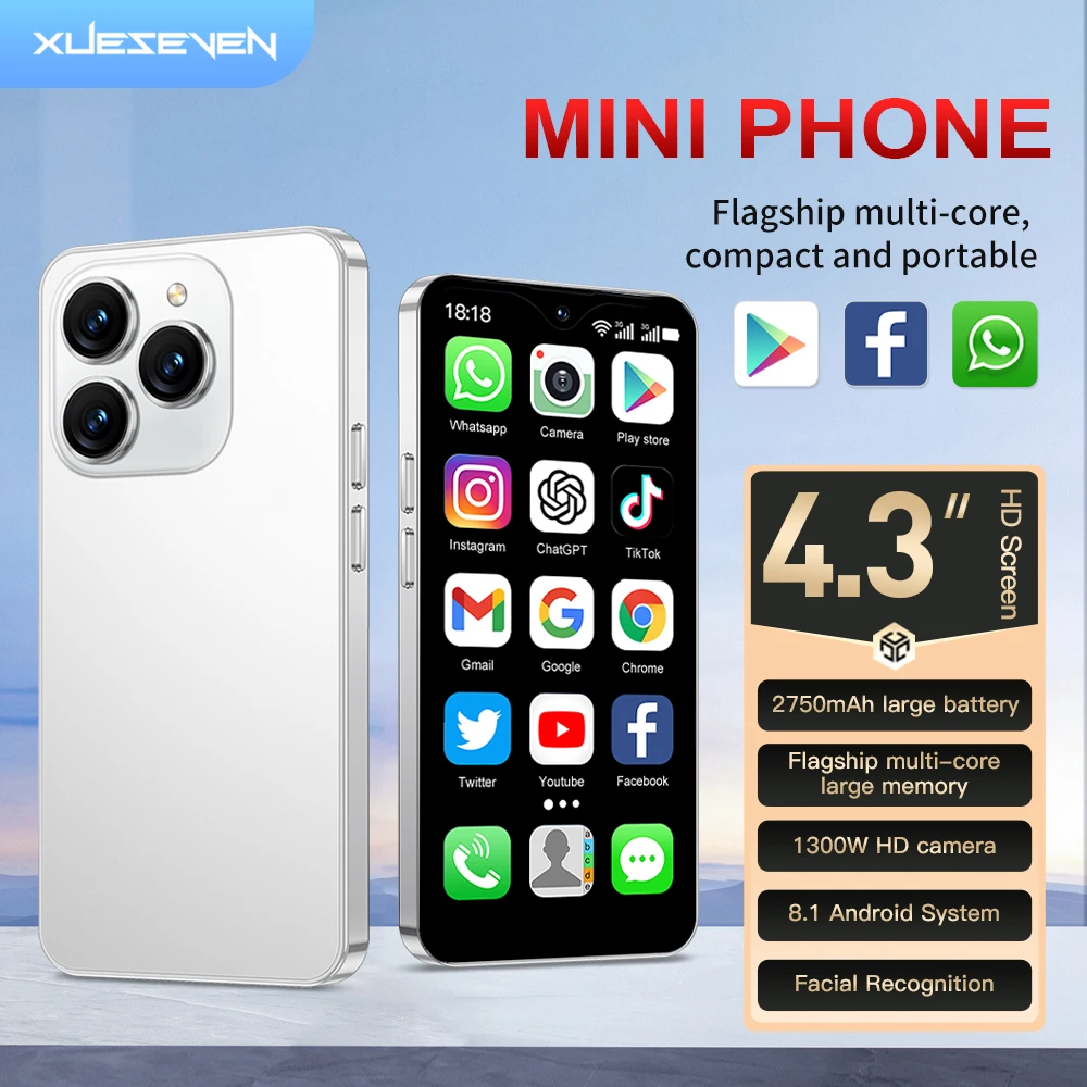 Мини-смартфон Xueseven 17SE 4G Android 16 ГБ 4 3 Дюйма Сенсорный Экран Распознавание Лиц GPS OTG