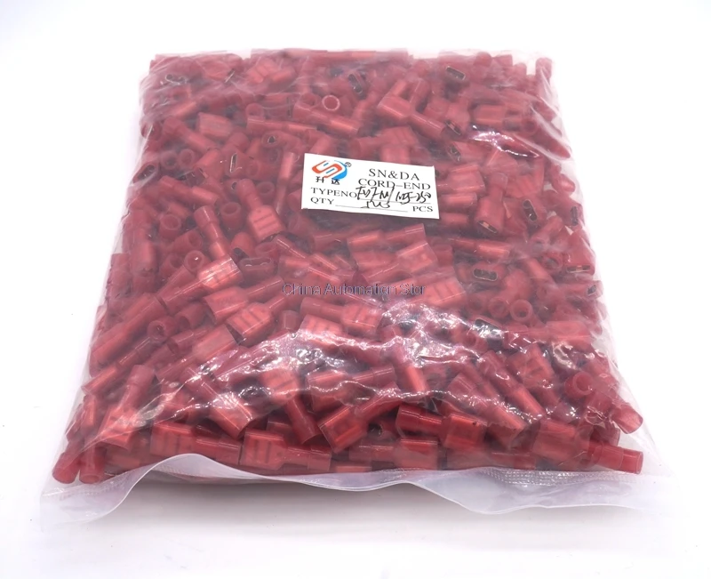 

500pcs 22-16AWG 0.5-1.5mm FDFN1.25-250 Nylon Insulated Crimp terminal female plug 6.3 plug