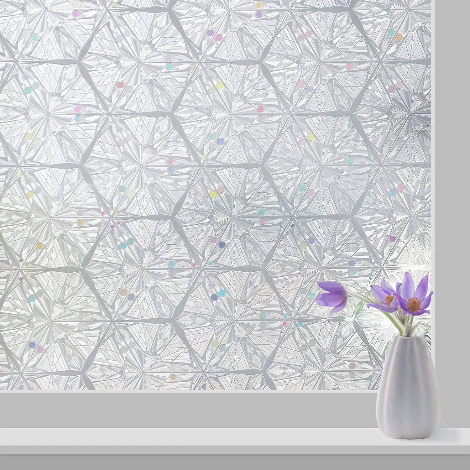 

Rainbow Window Film Privacy Glass Film Non-Adhesive 3D Static Cling Removable Vinyl Decor Glass Sticker Anti UV for Home Office