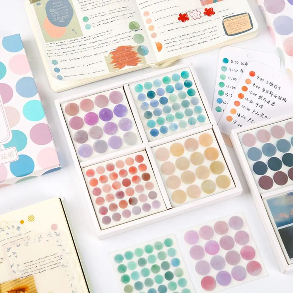 

Office School Collage Gift Box DIY Material Sealing Sticker Round Dot Label Self Adhesive PET Scrapbooking Sticker