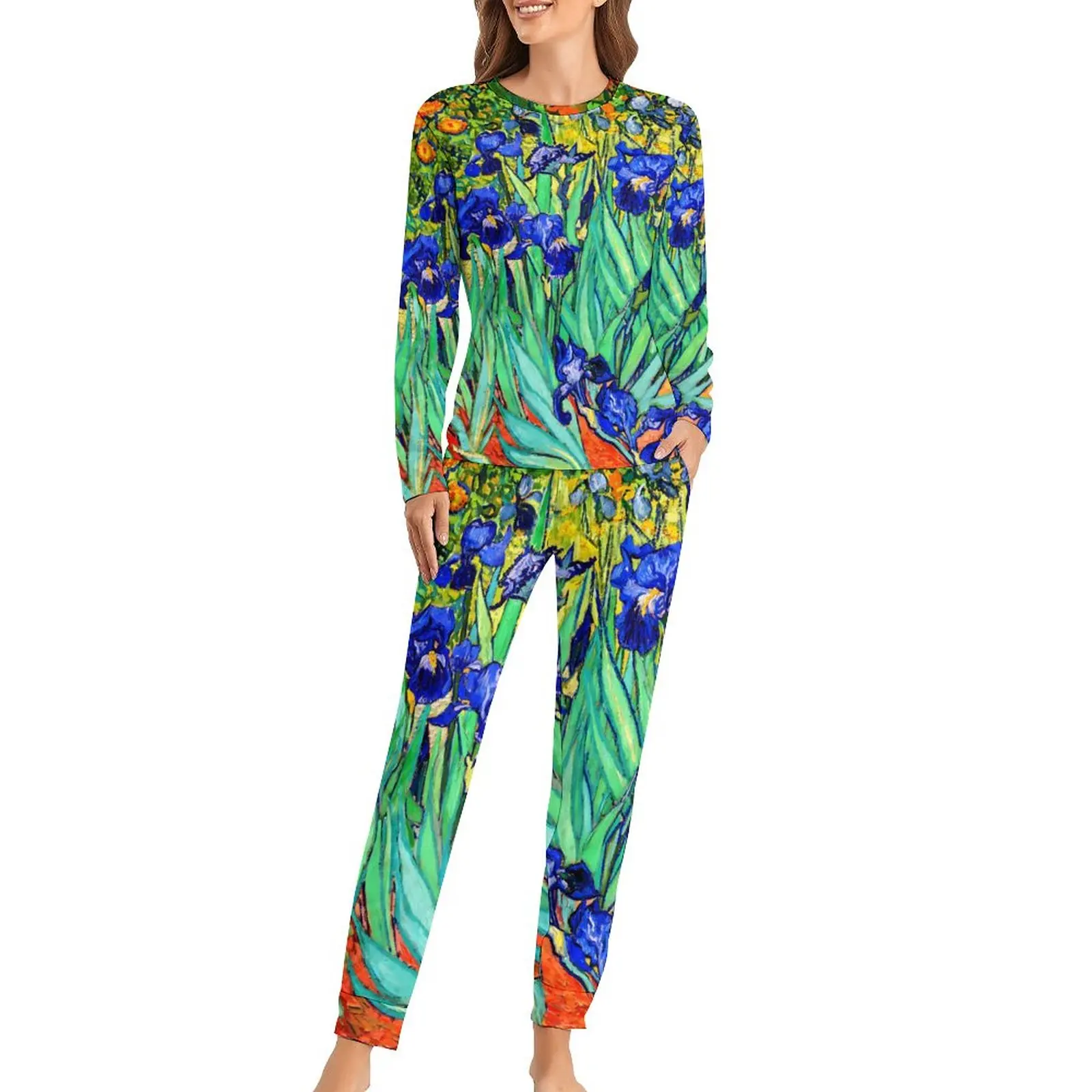 

Пижама Винсента Ван Гога женская, милый домашний костюм с цветочным принтом, повседневный домашний костюм оверсайз из 2 предметов с графиче...