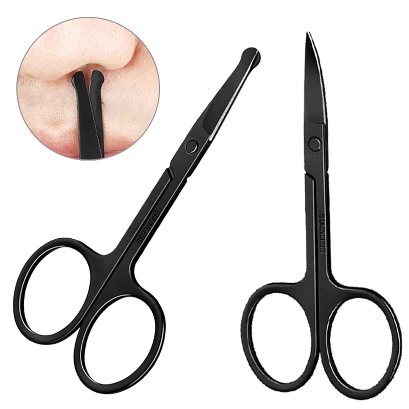 

Stainless Steel Black Nose Hair Scissors Portable Eyebrow Eyelash Trimmer Facial Hair Remove Beauty Tools Tweezer Makeup Scissor