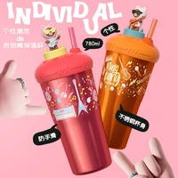 summer cute cartoon straw water bottle plastic portable home office cup girl child gift drinking cup