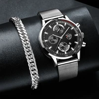 new men watches luxury stainless steel mesh belt quartz wristwatch man business luminous watch clock male sports bracelet