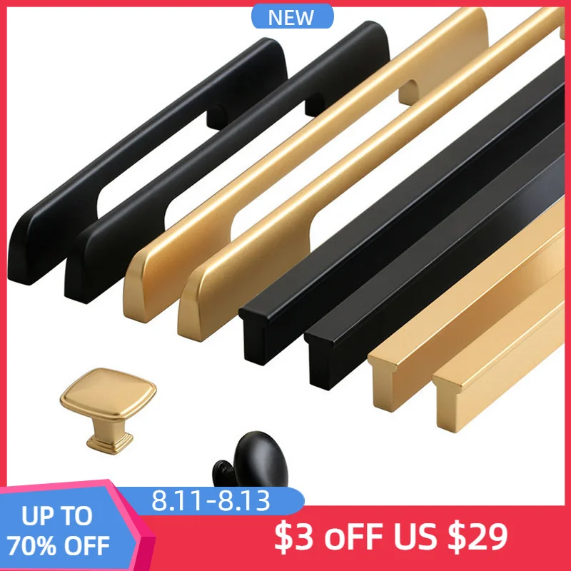

Hidden Furniture Handles Aluminum Alloy Kitchen Cabinet Door Knobs Black Golden Wardrobe Shoe Cupboards Drawer Pulls Hardware