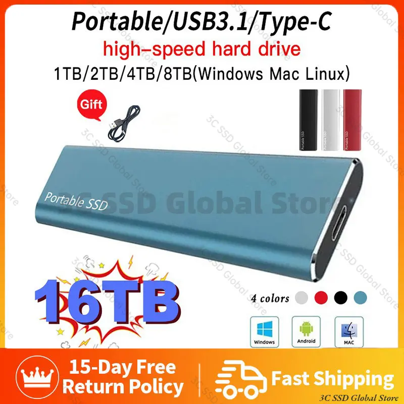 

SSD Type-C Original High-speed External 1TB Disco Duro USB3.0 2TB SSD large storage Portable hard drive For Laptops/mac/phones