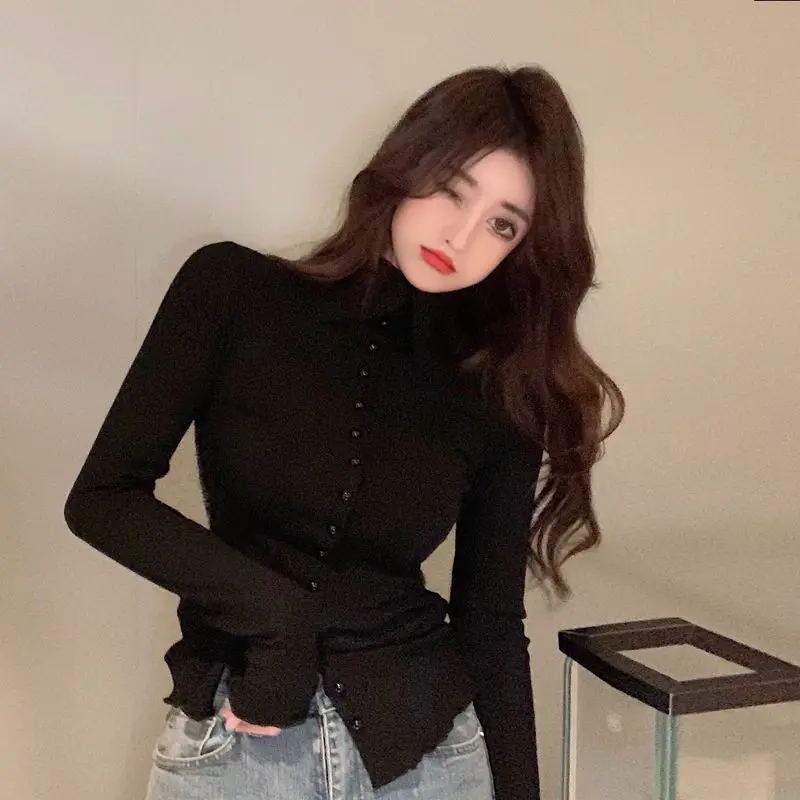 Женская Облегающая рубашка элегантная и простая Сексуальная Базовая в Корейском