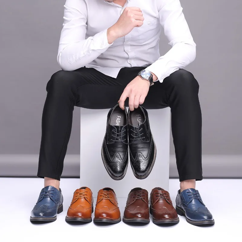 

Men's Formal Leather Shoes Adult High Quality Wingtip Oxford Dress Shoes Fashion Casual Comfort Classic Brogue Business Shoes