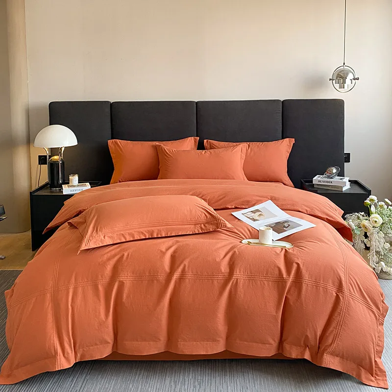 

Комплект постельного белья оранжевого цвета из мягкого легкого мытого хлопка, 6 цветов, пододеяльник, льняная простыня