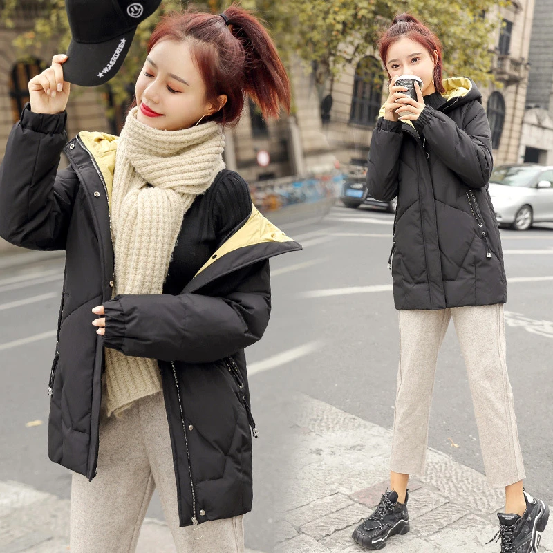 Women Mid-length Winter Bread Clothes New Thick Warm Cotton Letter Print Jackets Loose Hooded Padded Overcoat Parkas Casual Coat