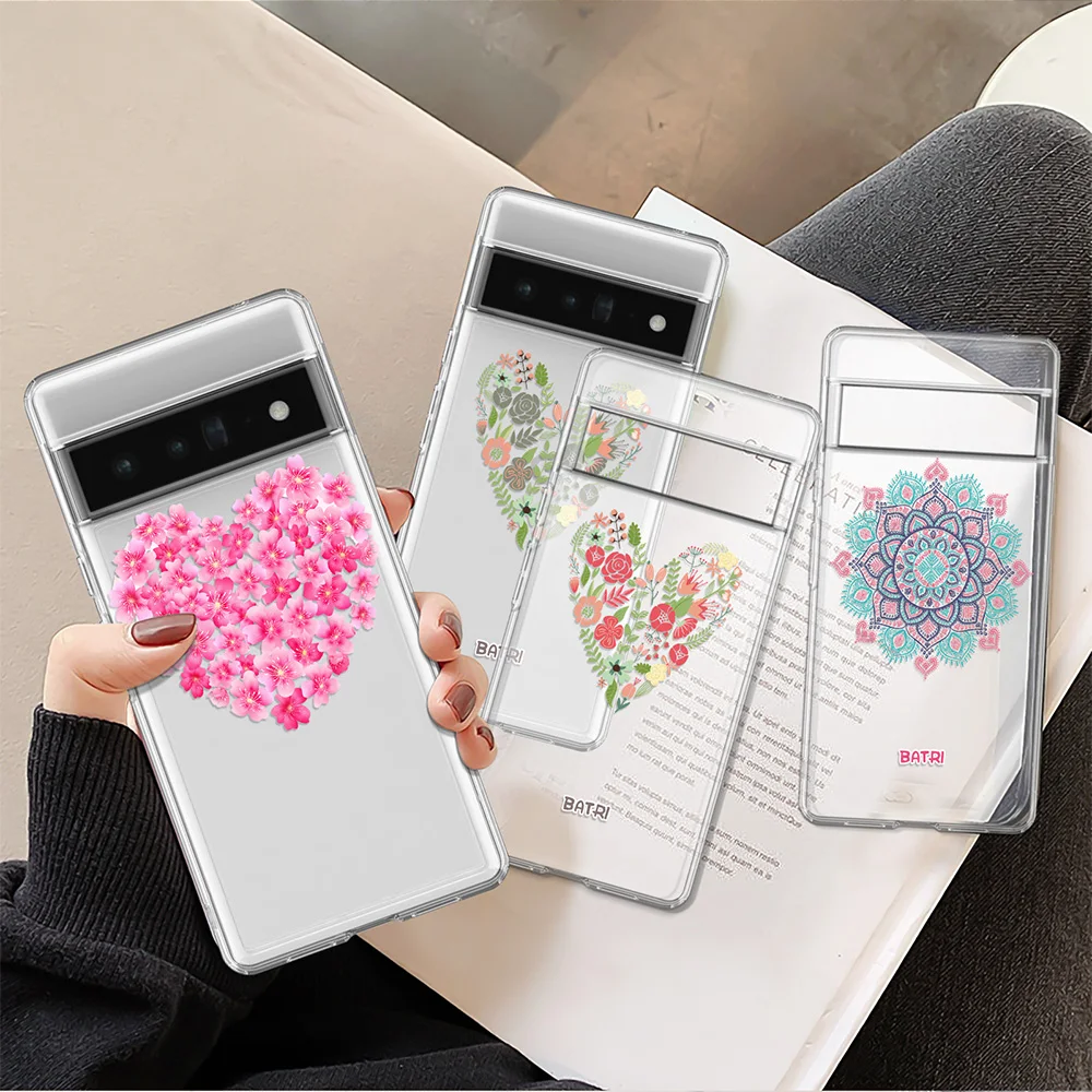 

Love Heart Flower Case for Pixel 6 6a 7 Pro 6Pro 2 3 3a Soft TPU Back Shell Cover for Google 4 4a 5 5a 5G XL Transparent Fundas