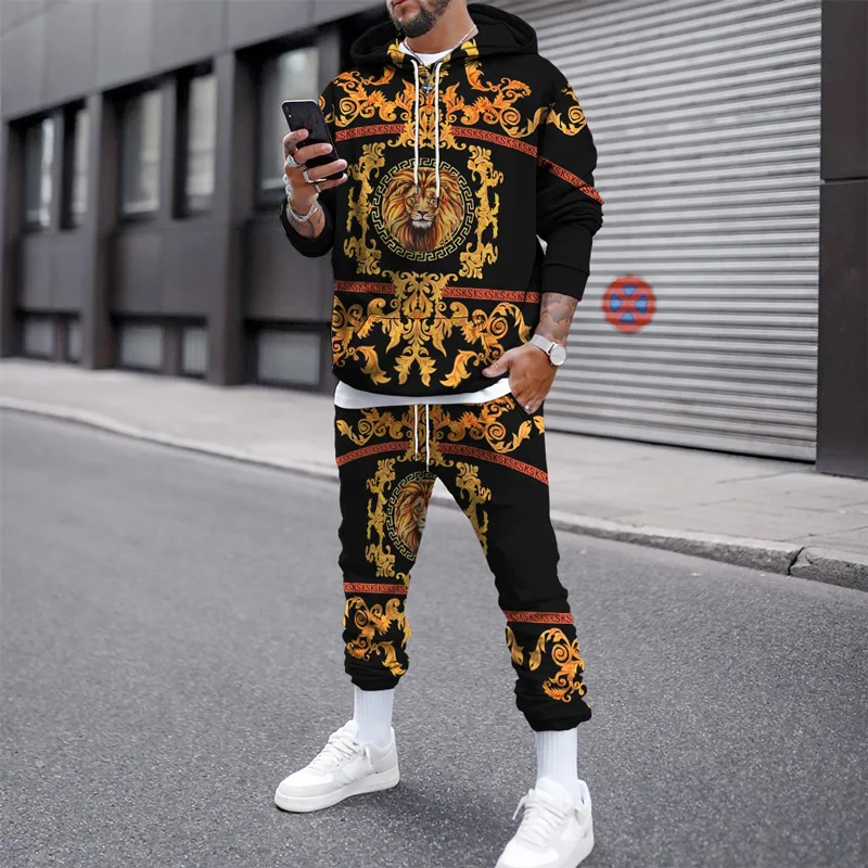 

Spring And Autumn Men's New 3d Printed Animal Element Suit Home Leisure Hoodie And Long Pants Reasonable Combination And Discoun