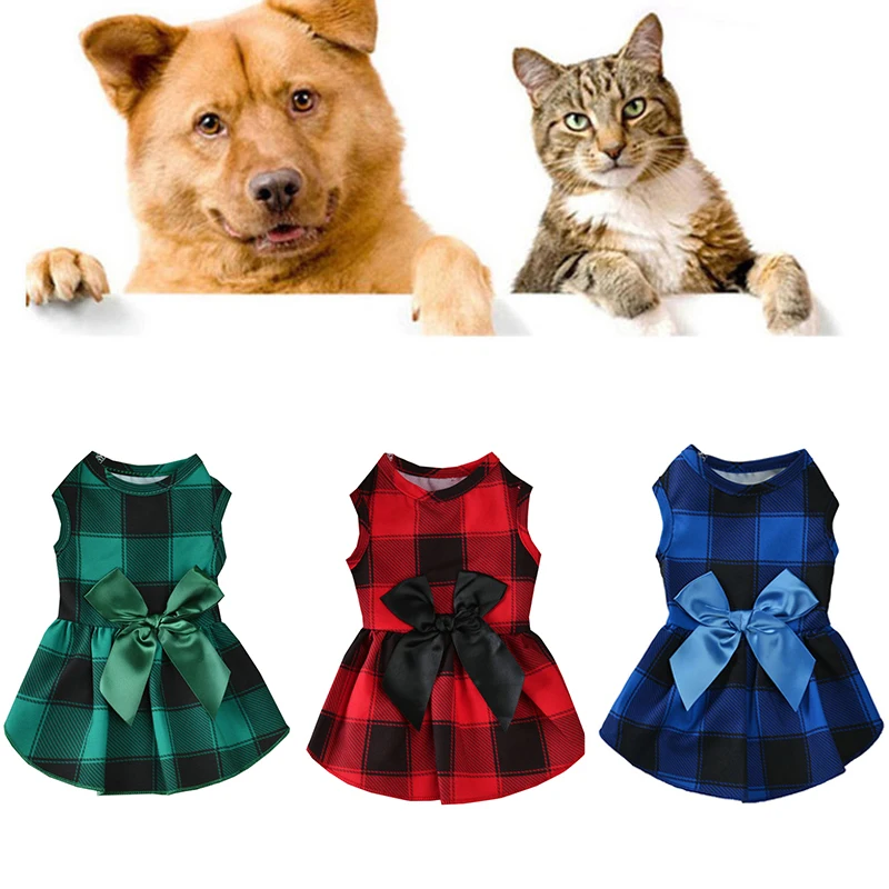 

Plaid Dog Dress Bow Princess Dress Dogs Cats Skirt Spring Summer Section Wedding Dresses Cute Sweet Style Skirt Pet Supplies