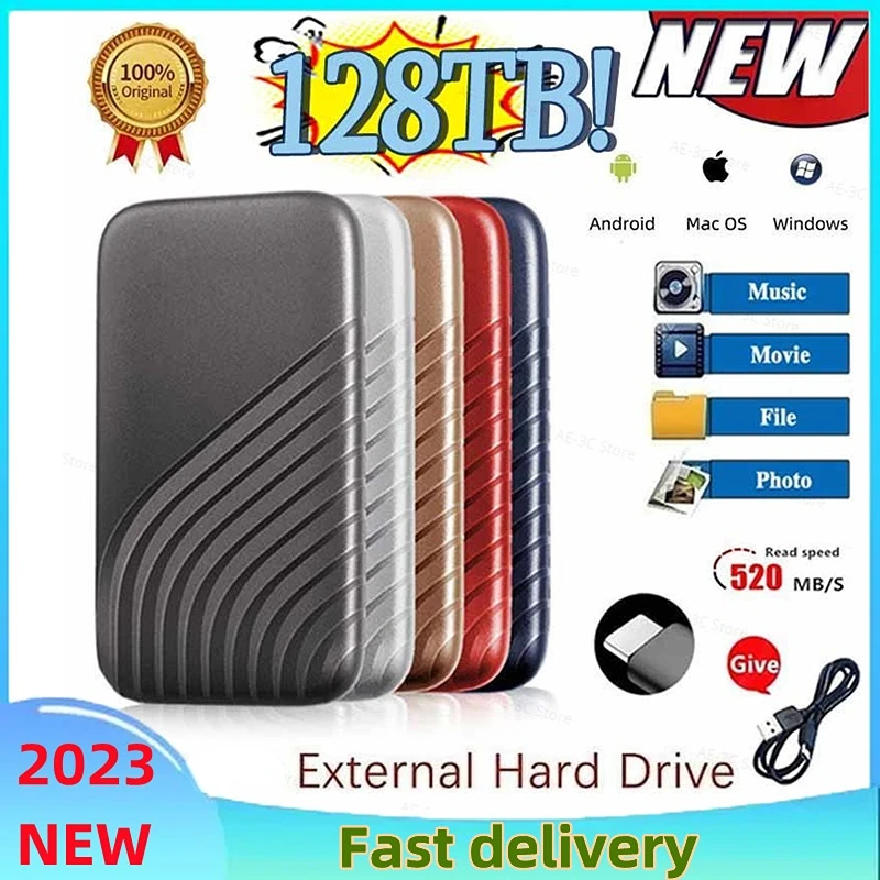

Portable Original High-speed 2TB SSD 64TB 128TB External Hard Drive Mass Storage USB 3.0 Interface for Computer Laptops