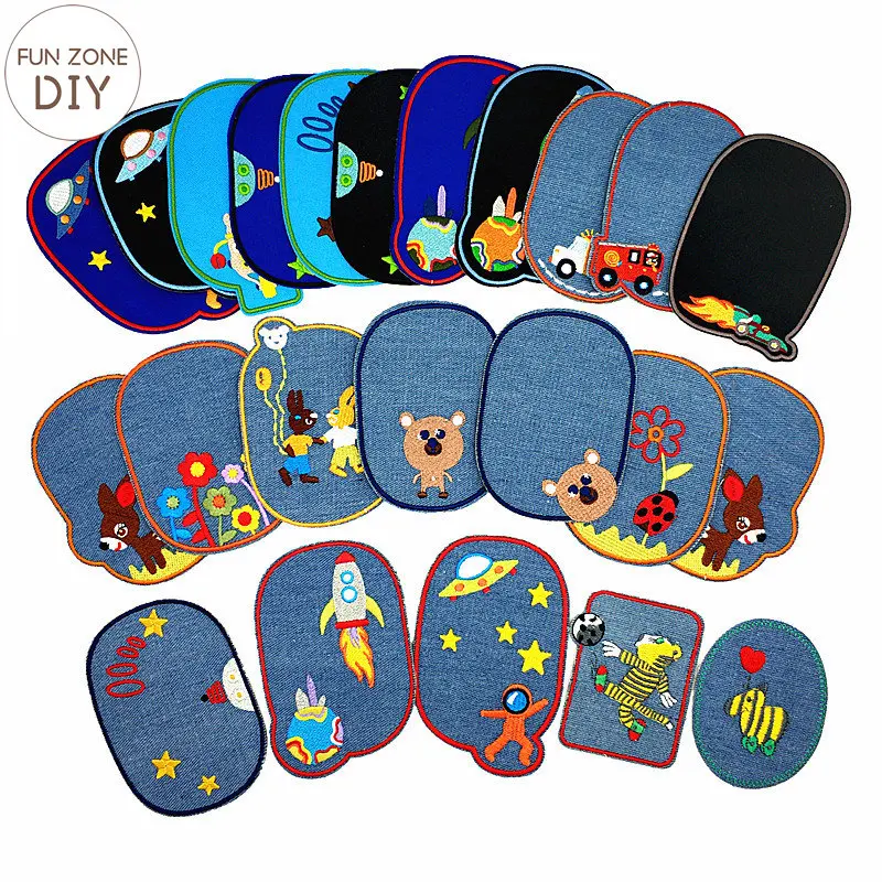 

FZdiy Denim Knee Elbow Hole Iron on Patches for Clothing DIY T-shirt Applique Embroidery Cloth Patch Stickers Badge