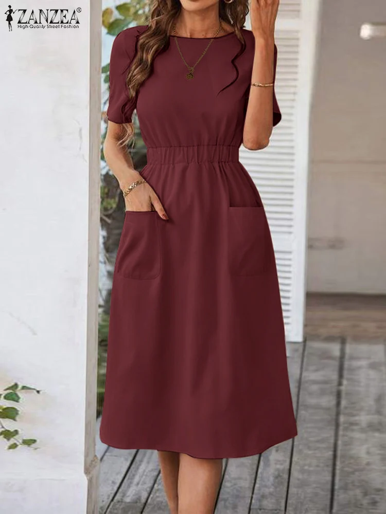 

Женское платье-трапеция до середины икры, с круглым вырезом