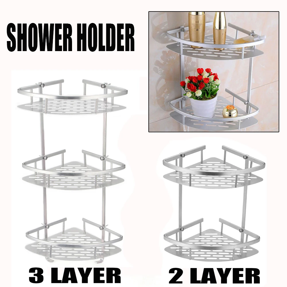 Ванная полка органайзер для душа, хранения, угловой полочки, настенный держатель из алюминия для туалета, шампуня и кухонной утвари.