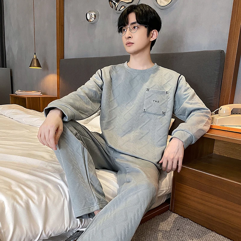 QUHENG Men's Pajamas Autumn Winter Cotton Pijamas Set 2022 New Warm Cartoon Long Sleeve Women Man Loose Casual Sleepwear Suit