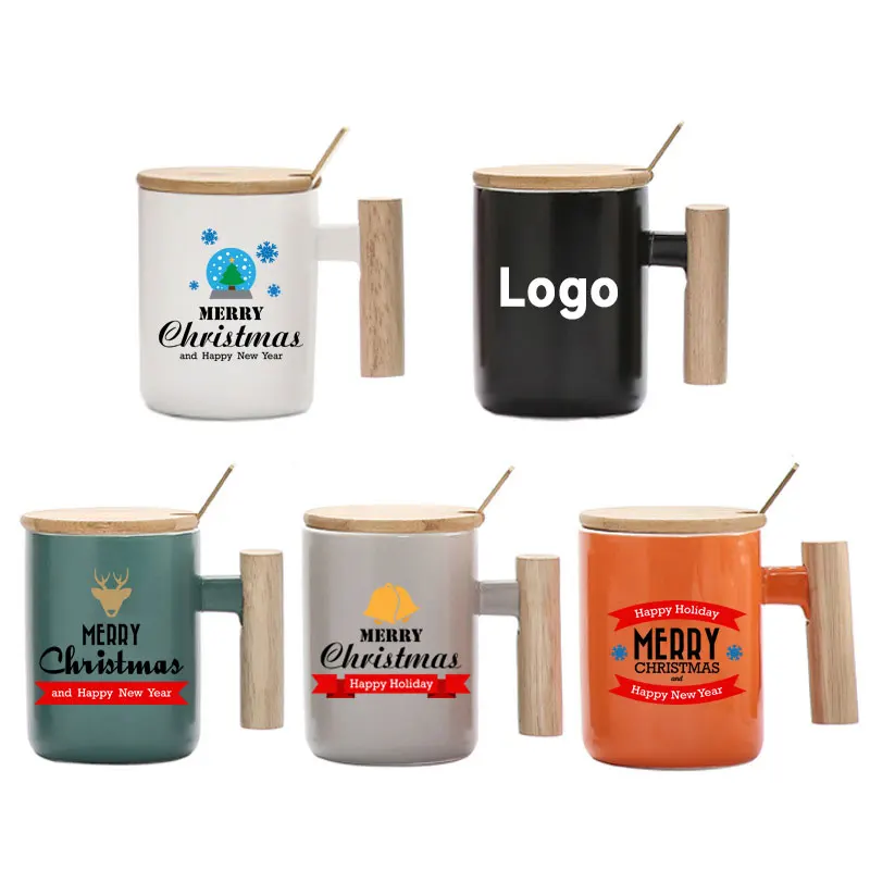 

14 oz matte black grey gift exquisite custom logo bamboo lid and stir spoon gift box bambooware wooden handle coffee mug