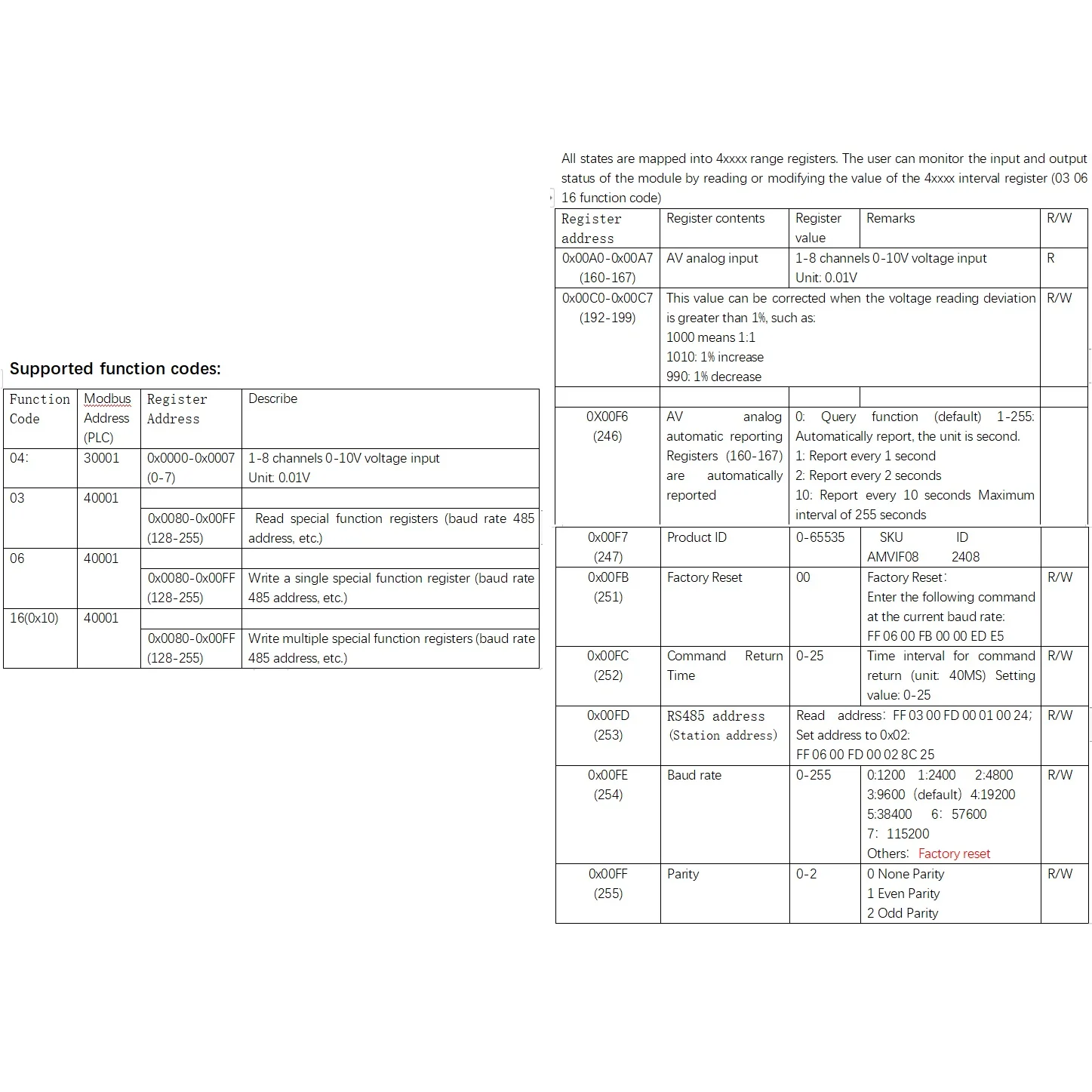 AMVIF08 8VI 0-10 В модуль аналогового ввода напряжения RS485 MODBUS RTU плата АЦП связи
