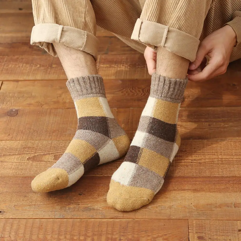 

5 Pairs Men Wool Socks Stripe Casual Comfortable Against Cold Snow Winter Warm Coldproof Casual Home Floor Male Business Socks