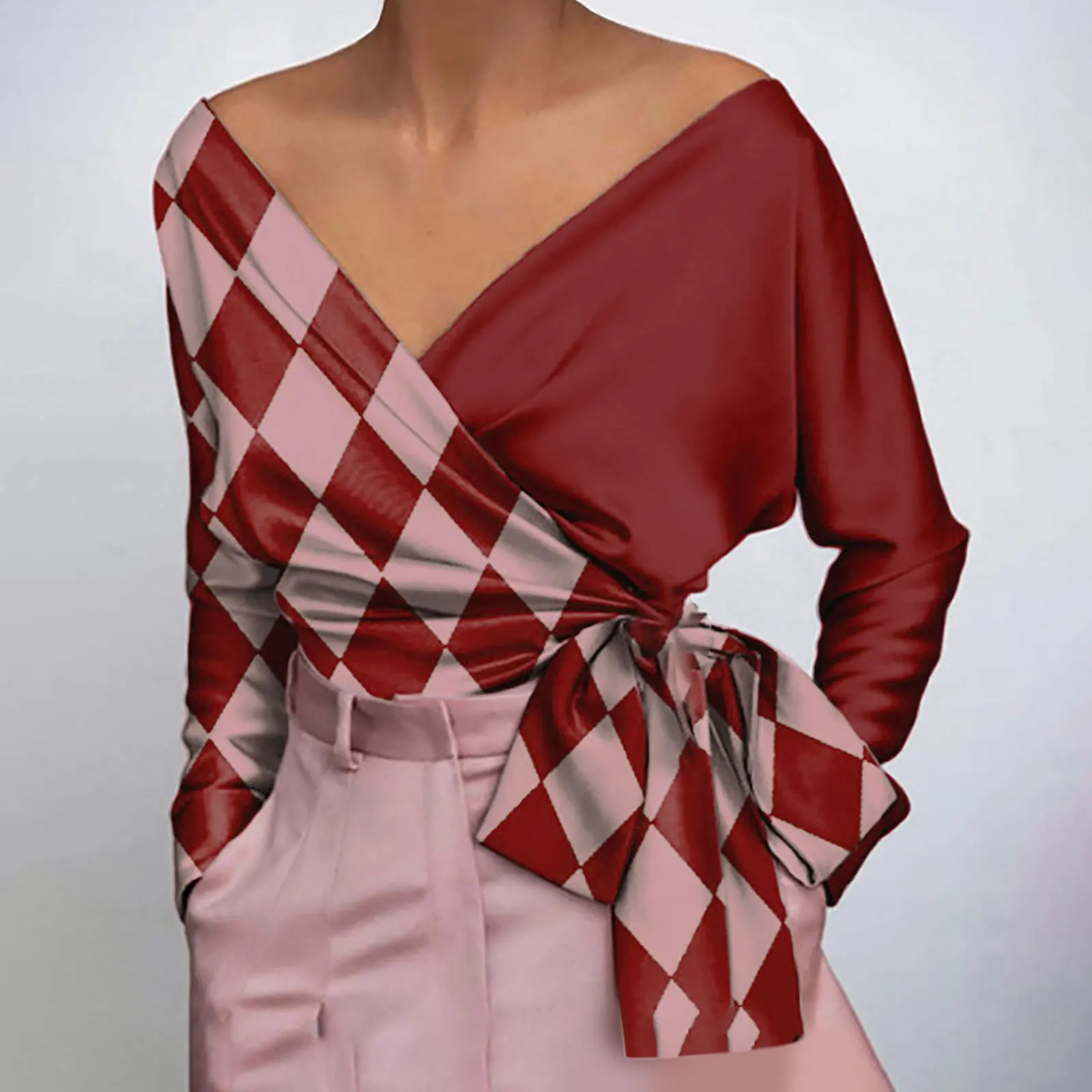 

Women Blouse Elegant Shirt Solid Sexy V-Neck Tops Spring Long Sleeve Casual Party Fashion 2022 Tops