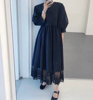 fashion dress korean lace patchwork mid length dress elegant autumn new 2022