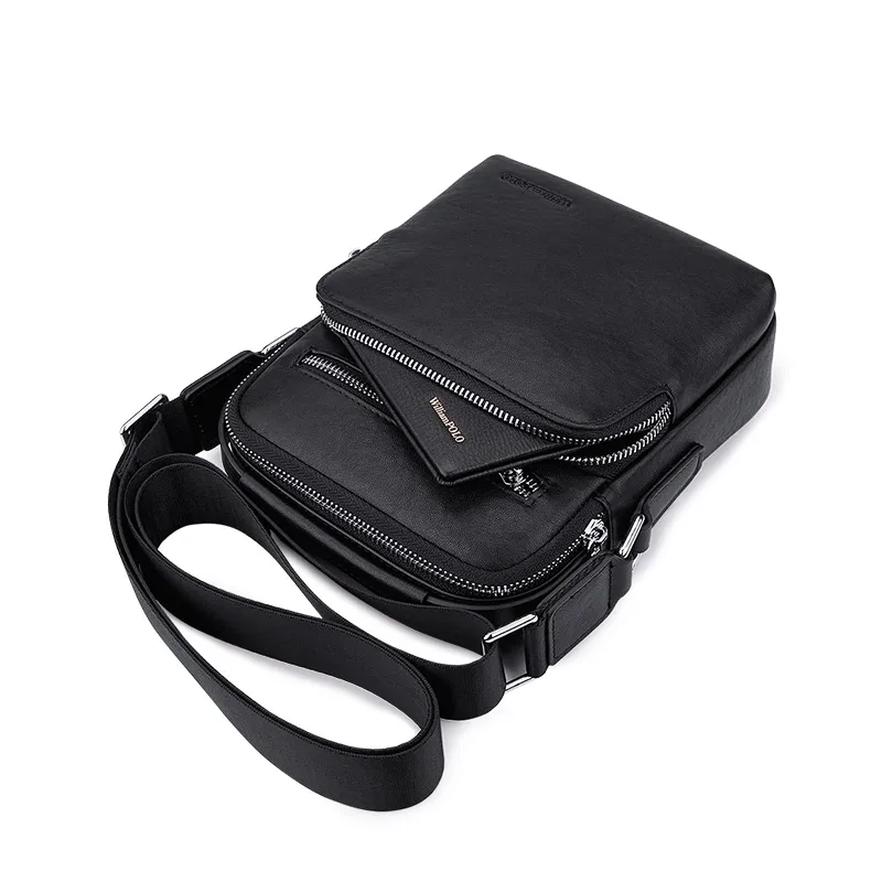 WILLIAMPOLO's New shoulder bag men's diagonal commuter office high-quality cowhide business simple men's messenger bag pl 223159
