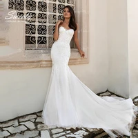 elegant wedding dress organza with embroidery mermaid slim line ball gown sleeveless strapless %e2%80%8bbridal lace up vestido de novia