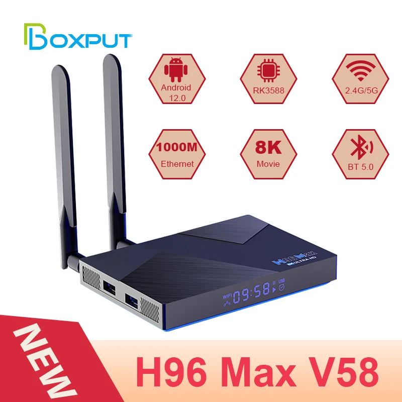 ТВ-приставка H96 MAX V58 на Android 12 Восьмиядерный процессор Rockchip RK3588 8 Гб DDR4 64 ГБ 1000
